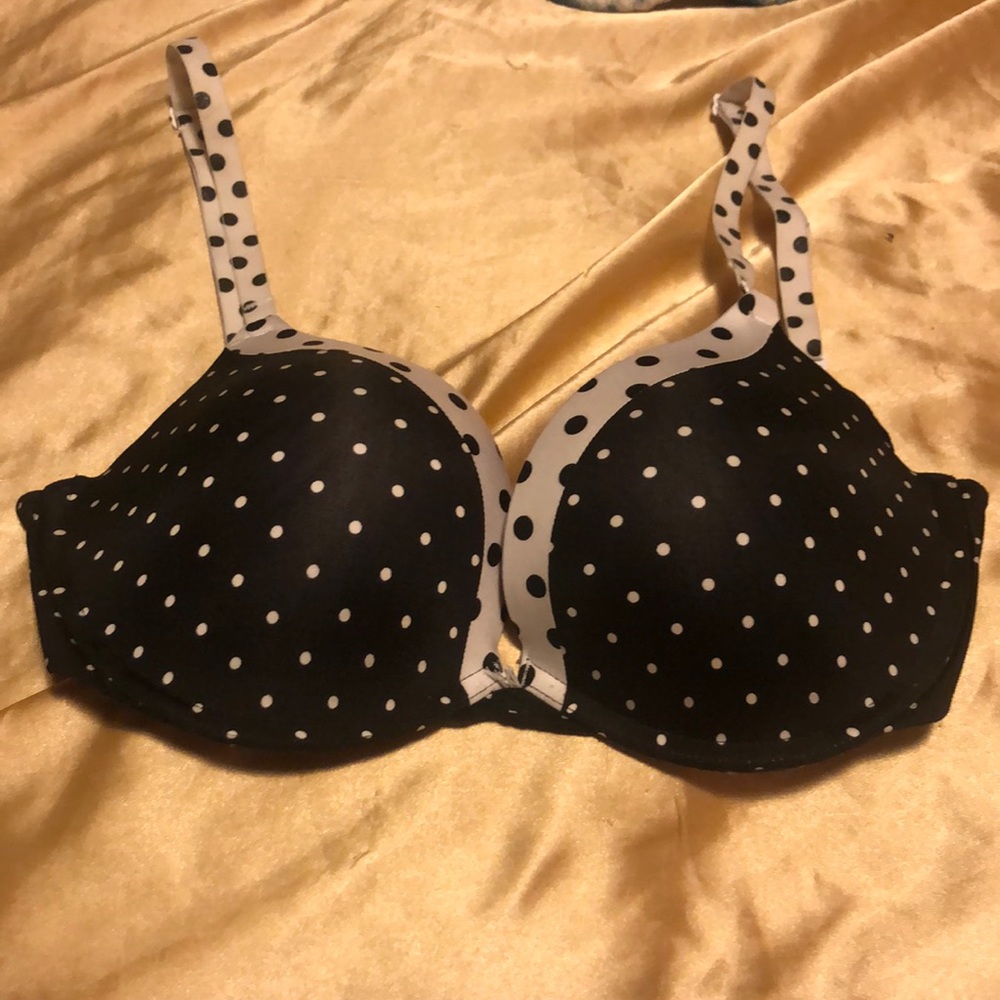Pink polka dot bra